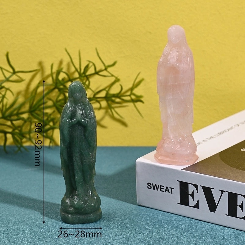 Women's Handmade Natural Stone Virgin Mary Faith Pendant Green & Pink