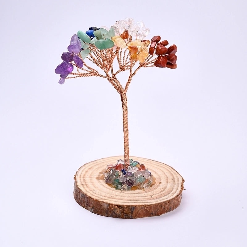 Handcrafted Minimalist Tree with Natural Gemstones on Solid Wood and Copper Wire | Home Decor Ornaments