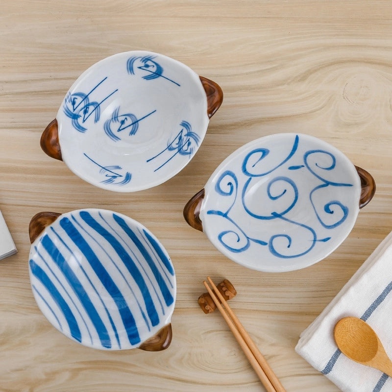 Ceramic Double Handle Small Bowl for Snacks Salad Fruit with Anti-Scald Tableware | Kitchen & Dining