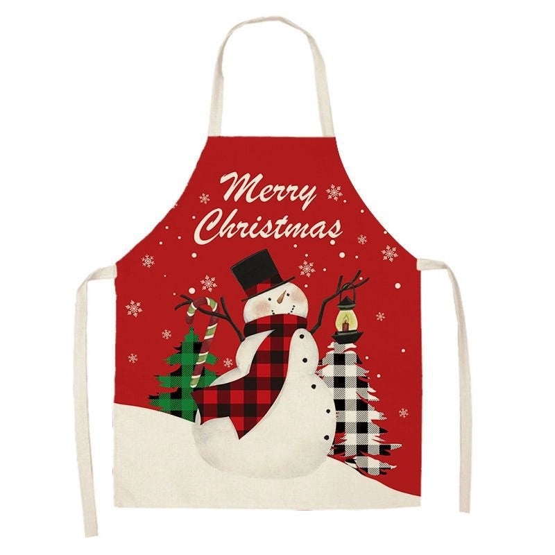 Christmas Santa Claus Stripe Snowflake Linen Apron Holiday Kitchen Accessory|Kitchen & Dining
