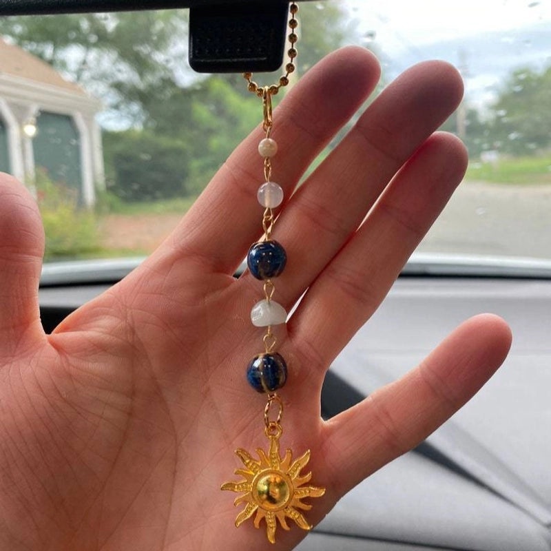 Retro Geometric Sun Crystal Keychain Charm|Accessories & Keychains