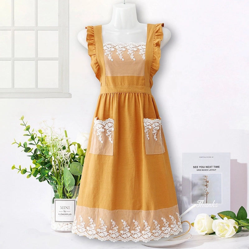 Cute Princess Style Pure Cotton Apron for Women Summer Cooking Both Home and Catering | Kitchen Aprons & Accessories