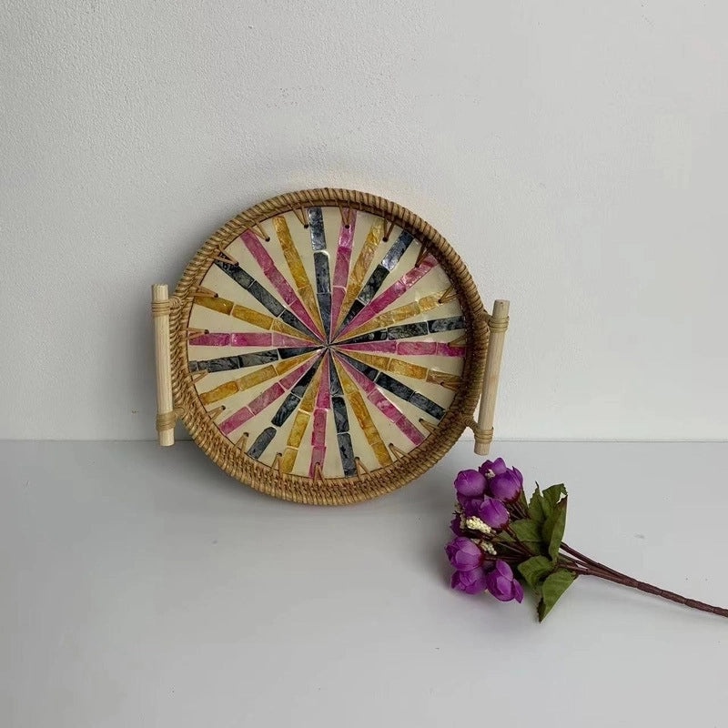 Handwoven Floral Rattan Shell Storage Basket for Casual Home Décor|Home Storage & Organization