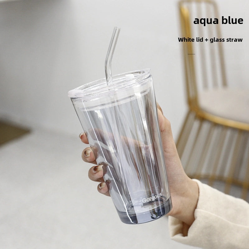 Northern Lights Glass Straw Cup Portable Household Student Drinkware Trendy Couple Small High-Value Cup|Kitchen & Dining