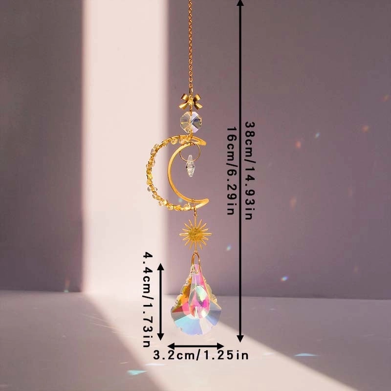 Minimalist Star and Moon Crystal Suncatcher Wind Chime with Natural Gravel Water Droplets | Home Decor