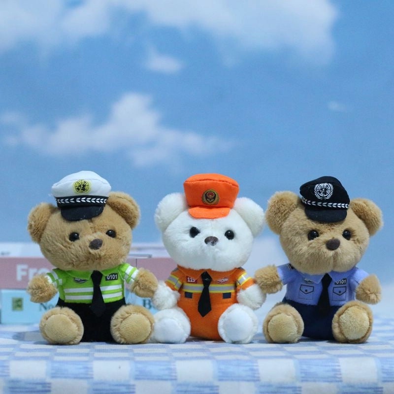 Adorable Traffic Police Bear Keychain Plush Toy Cute Firefighter Doll Bag Hanging Accessory|Keychains & Bag Charms