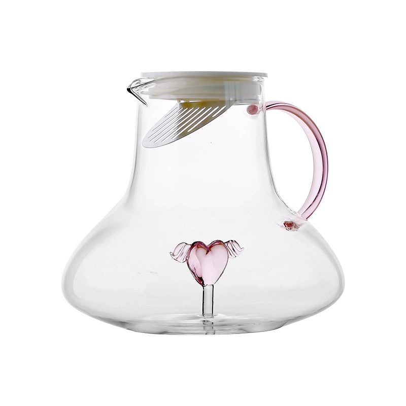 Red Heart Winged Glass Teapot Stylish Design 1 Piece|Kitchen & Dining