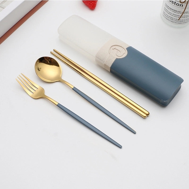 Retro Style Color Block Stainless Steel Fruit Spoon Knife Fork Set|Kitchen & Dining Cutlery Sets
