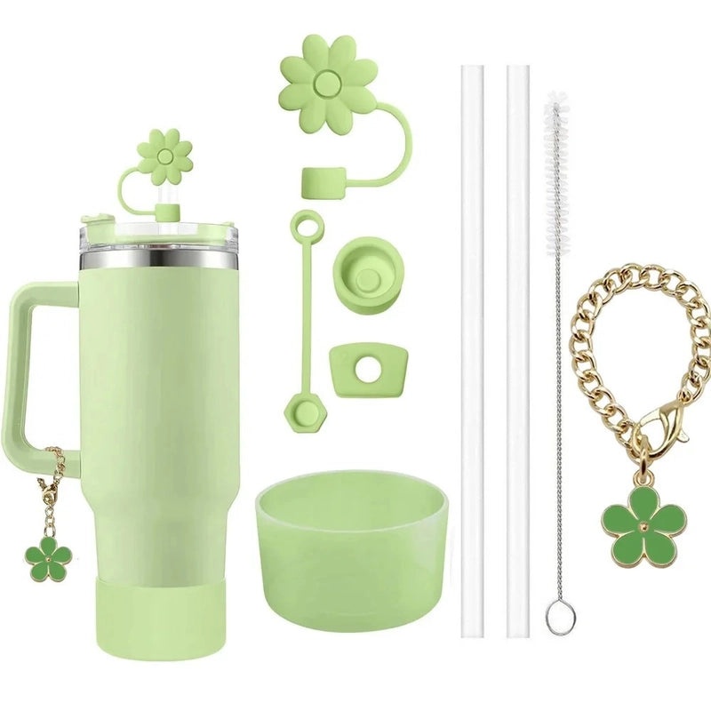 Solid Color Floral Silicone Straw Caps Set | Drink Accessories