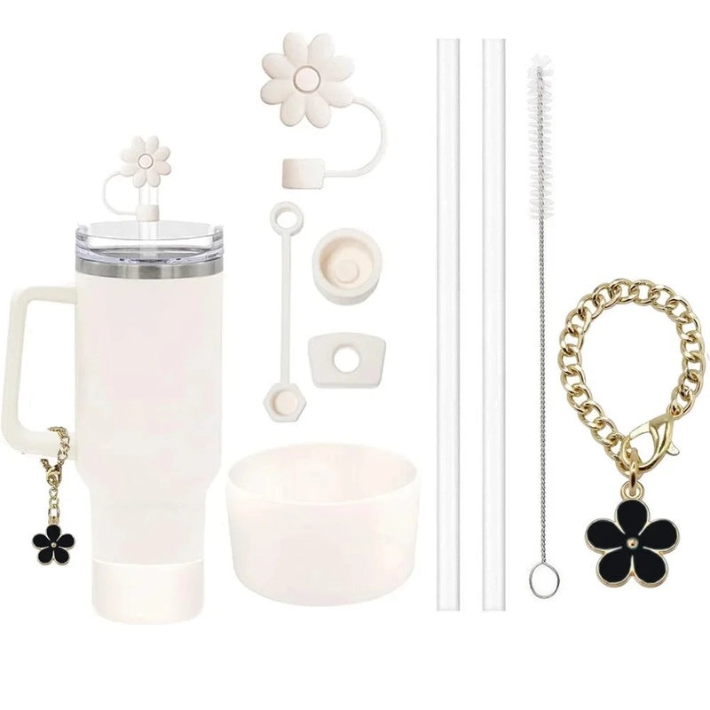 Solid Color Floral Silicone Straw Caps Set | Drink Accessories