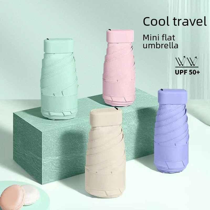 Compact Five-Fold UV Sunscreen Mini Umbrella for Women | Sun Protection & Rain Use | Portable Thickened Flat Umbrella | Women's Accessories