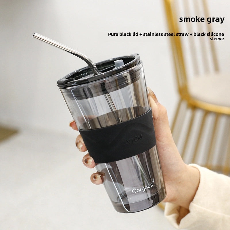 Northern Lights Glass Straw Cup Portable Household Student Drinkware Trendy Couple Small High-Value Cup|Kitchen & Dining