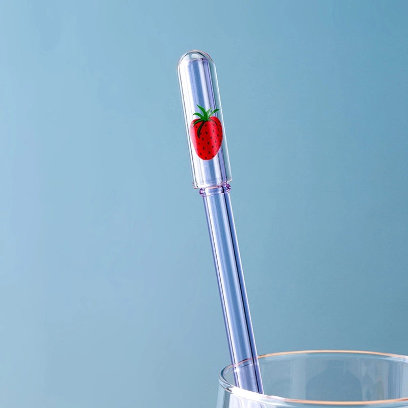 Adorable Animal and Fruit Borosilicate Glass Straw with Decorative Cap | Drinkware Accessories