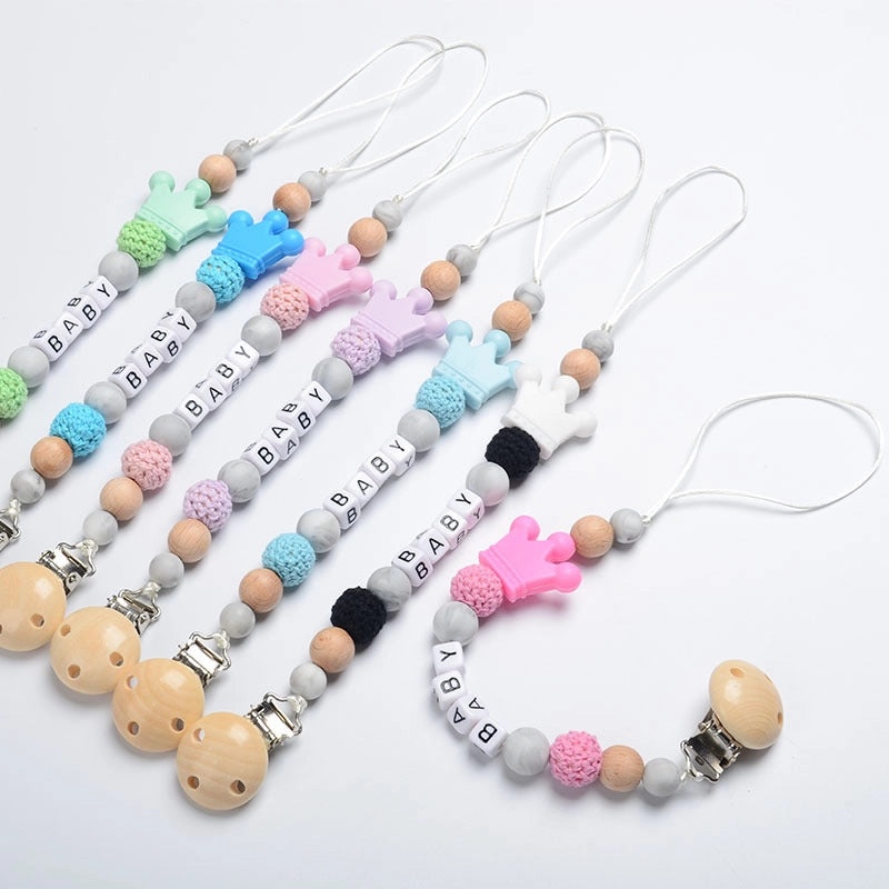 Adorable Wooden Letter Pacifier Clip with Silicone Beads | Baby Accessories