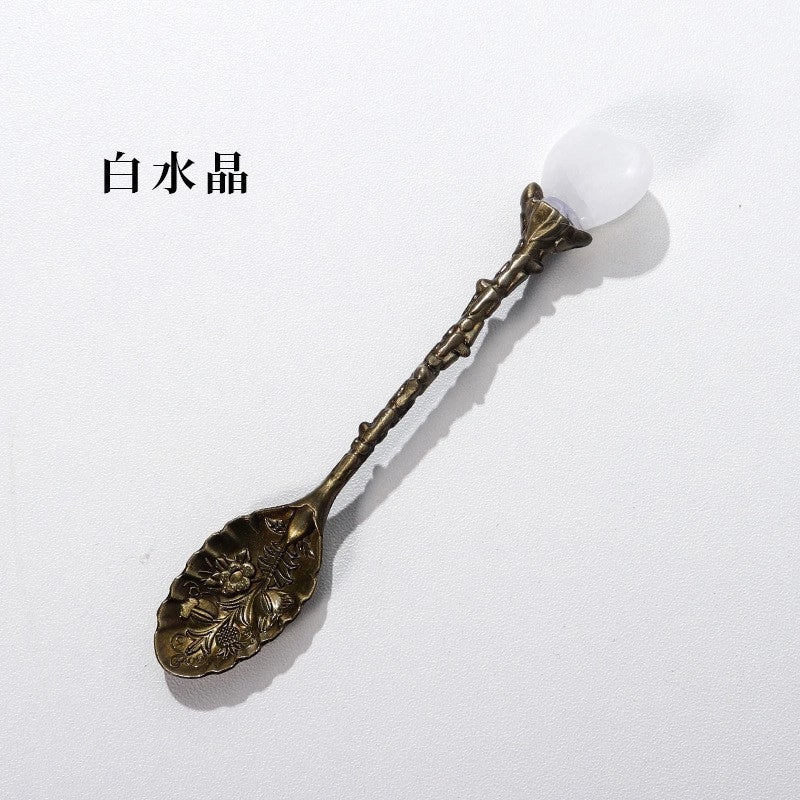 Natural Amethyst Flower Copper Spoon with Long Handle | Home Decor & Kitchen Accessories