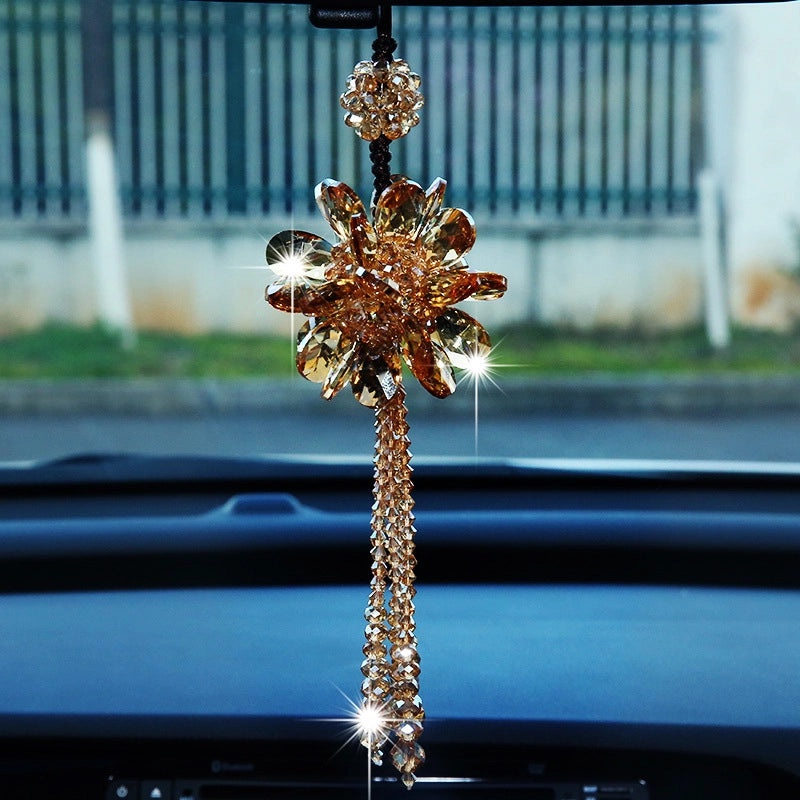 Handmade Pink Crystal Car Pendant Rearview Mirror Jewelry Interior Decoration|Car Accessories