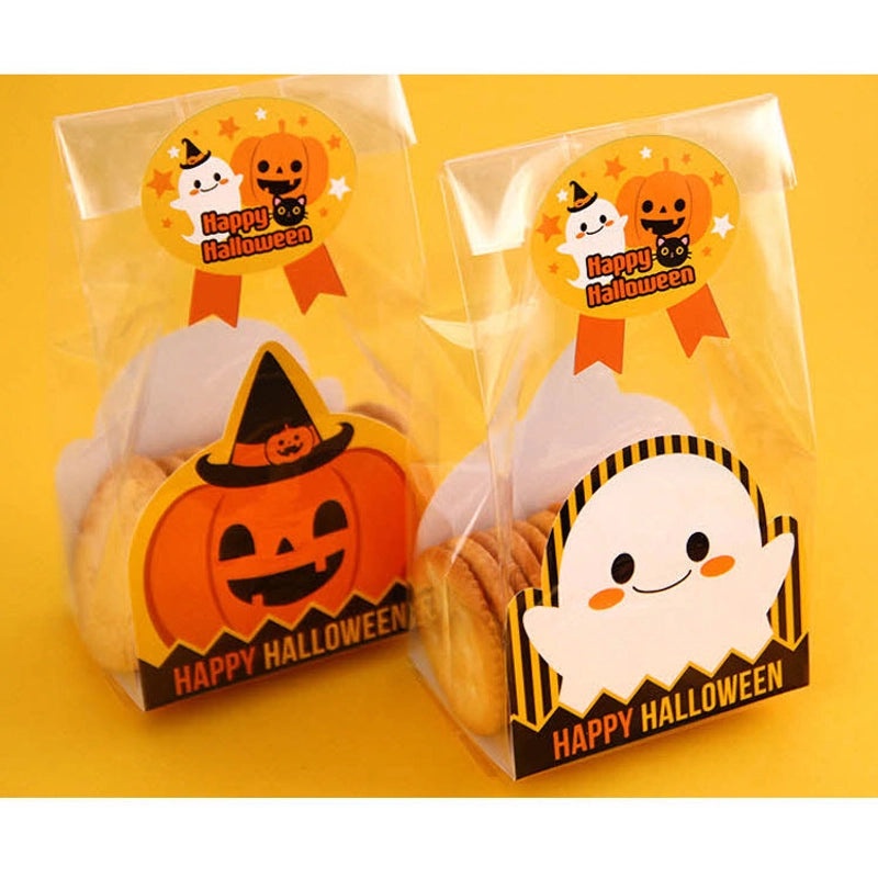 50 Sets Halloween Pumpkin Ghost Treat Bags with Bottom | Halloween Party Supplies