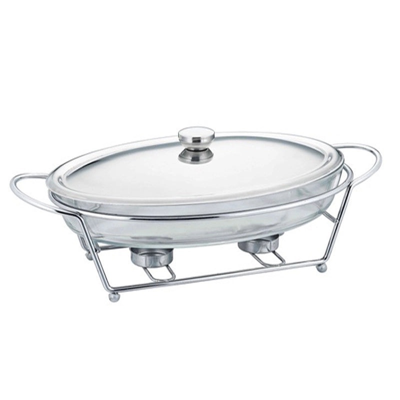 耐热玻璃炉圆形酒精加热金色自助餐锅带盖恒温保温锅|厨房用品