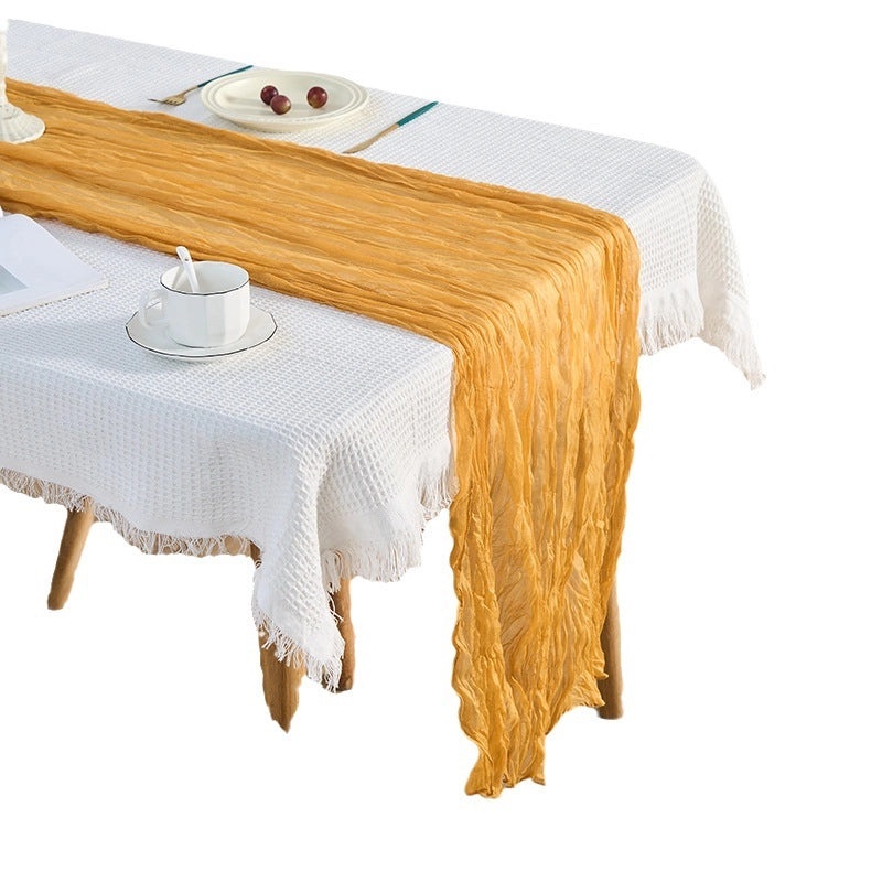 Bohemian Silk Crepe Table Runner Pleated European Style Wedding Party Decoration|Table Runners & Tablecloths