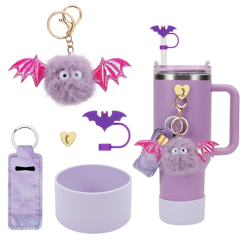 Christmas Themed Cute Bat Ghost Elk Silicone Straw Cap Pendant Set|Holiday Drink Accessories