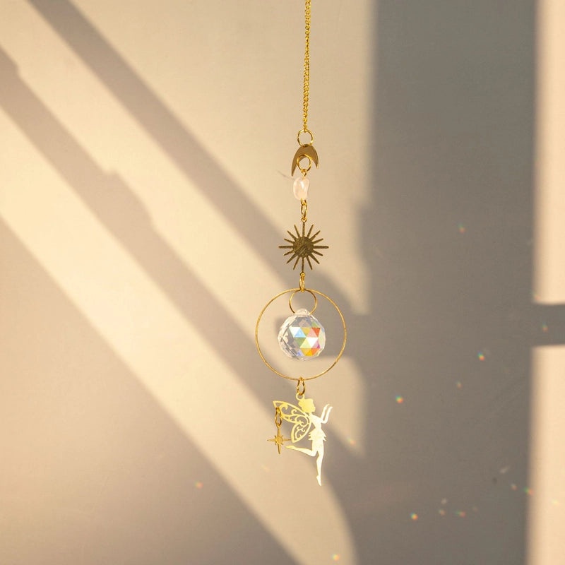 Minimalist Star Butterfly Copper Crystal Suncatcher Wind Chime Wall Hanging Decor|Home Decor