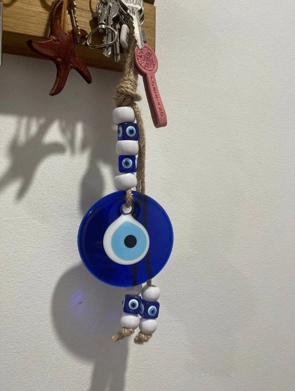Handmade Turkish Blue Evil Eye Glass Pendant Wall Hanging | Home Decor Accessories