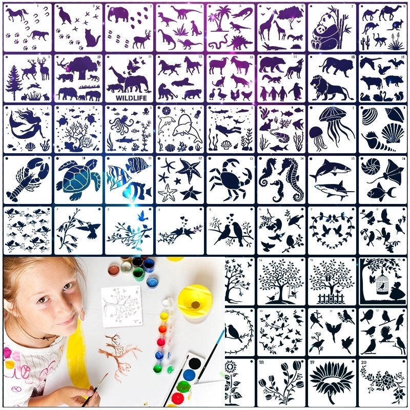 Plant and Animal Painting Template DIY Flower Graffiti Hollow PET Board for Leak Word Art | Art Supplies