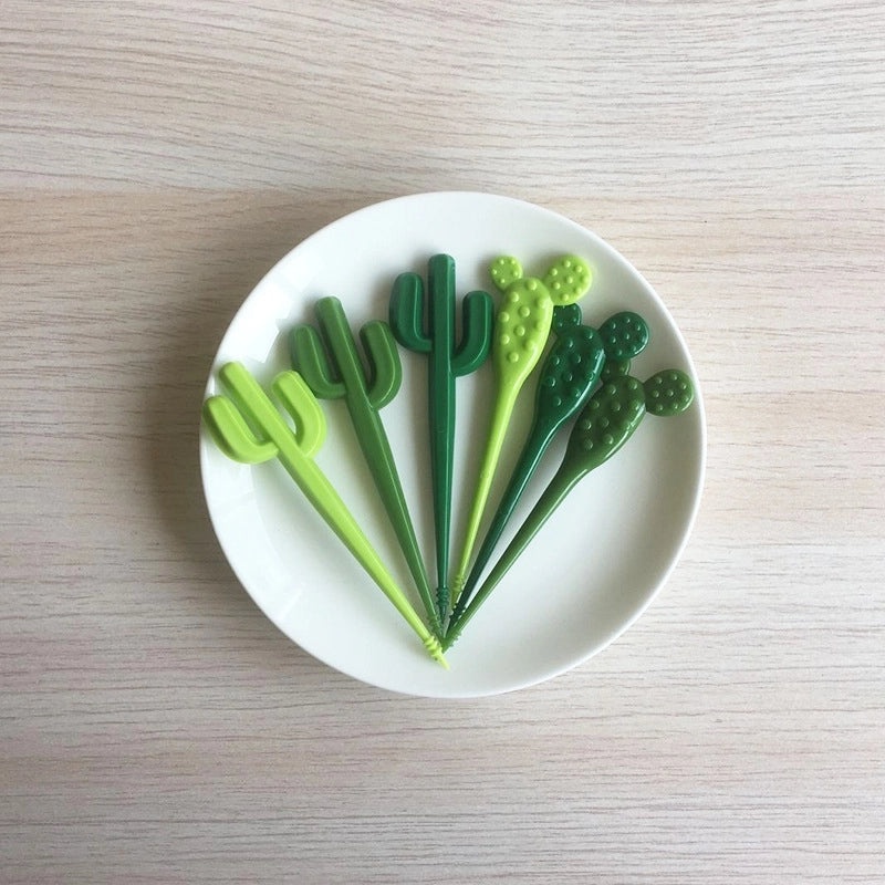 Adorable Cactus Design Plastic Fruit Fork Set | Kitchen & Dining Accessories