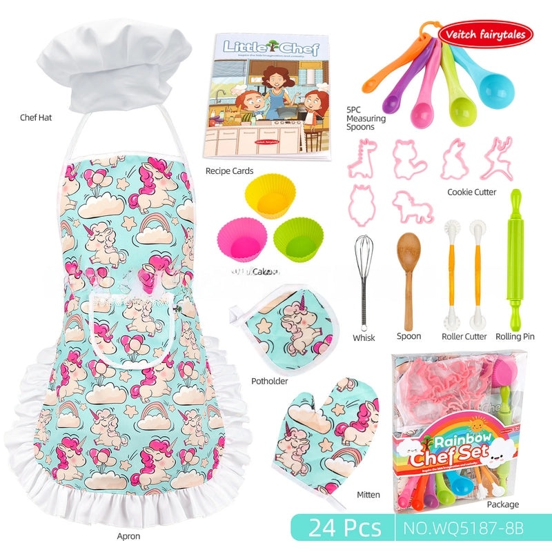 Kids Play Kitchen Set with Baking Tools Apron and Chef Hat for Girls|Toys & Games - Role Play & Dress Up