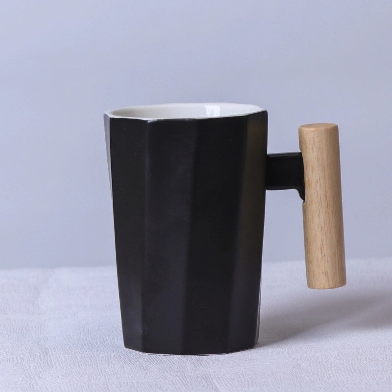 Matte Ceramic Mug with Solid Color and Wooden Handle | Home & Kitchen Drinkware