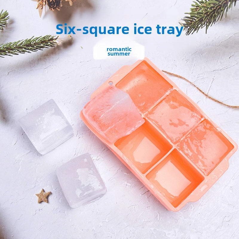Large Silicone Ice Cube Tray with Lid 6-Slot Quick Freeze Square Mold for Home Use|Kitchen & Dining Accessories