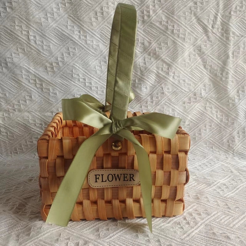 Rustic Wooden Storage Basket with Bow Knot Accent | Home Storage & Organization