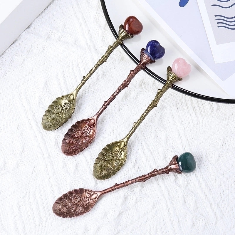 Elegant Natural Crystal Love Spoon with Bronze Long Handle | Kitchen Utensils & Cutlery