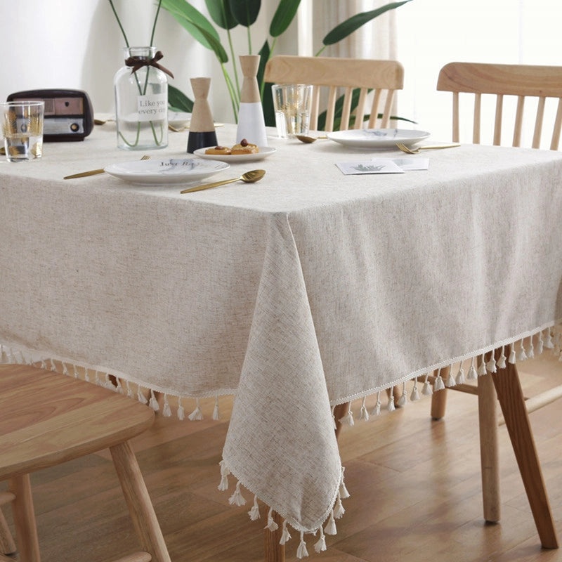Le Xuan Nordic Simple Plain Color Polyester Linen Rectangular Tablecloth|Home Decor Tablecloths