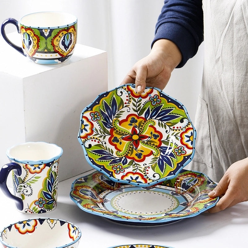 Creative Hand-painted Irregular Ceramic Plate Set | Home & Kitchen Tableware