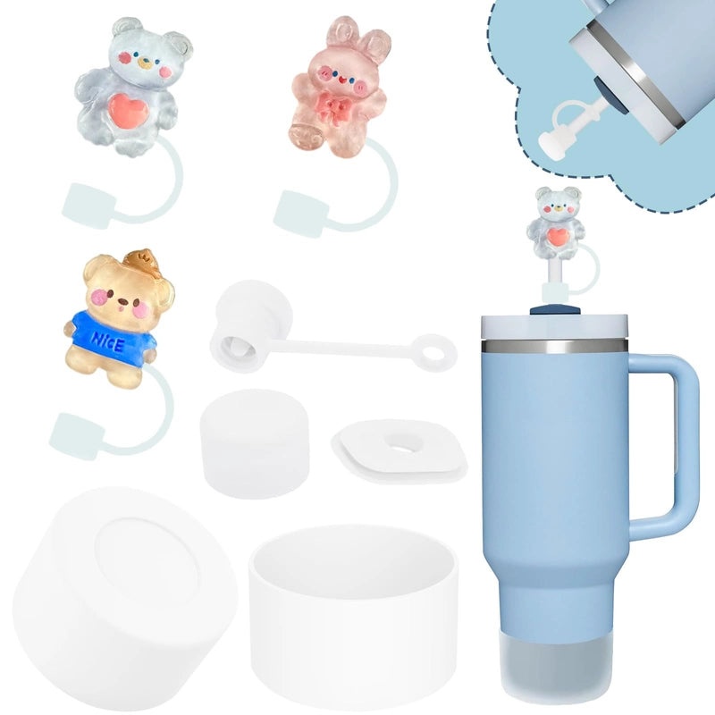 Solid Color Alloy Straw Cap and Decorative Cup Sleeve Set | Drinkware Accessories