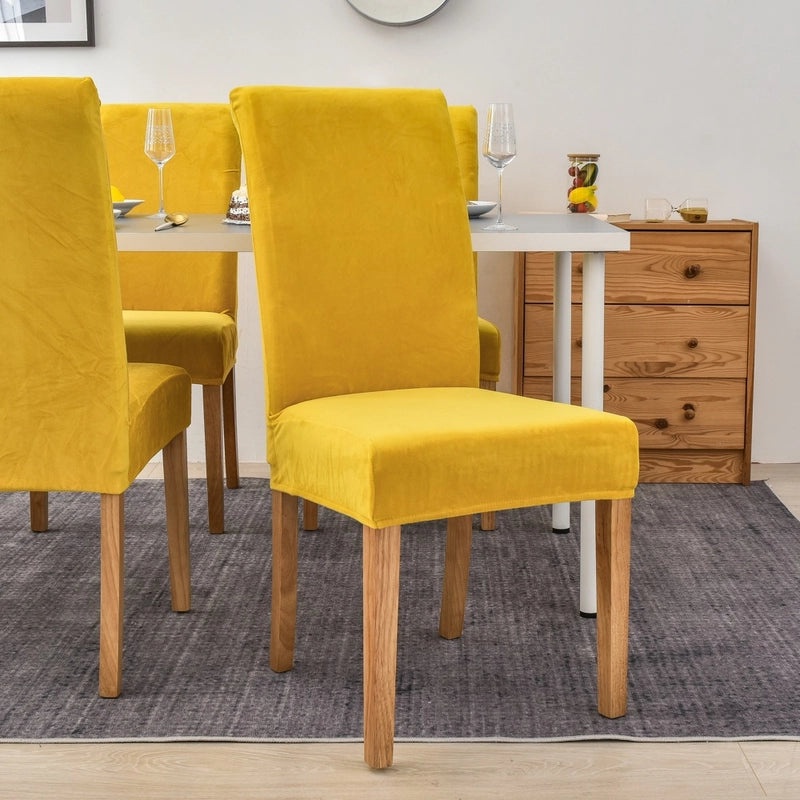 Gold Velvet Plush Chair Cover Elastic Slipcover for Dining Computer Seat Home Hotel Use|Home Decor Chair Covers