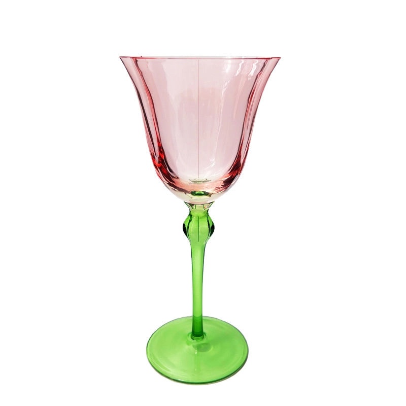 Vintage Style Pink Crystal Goblet with Floral Design | Glassware & Drinkware