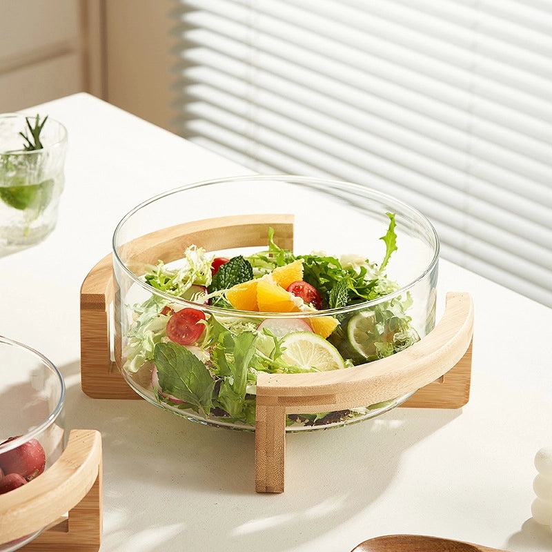 Wooden Glass Fruit Plate with Single Fruit Fork | Kitchen & Dining Accessories