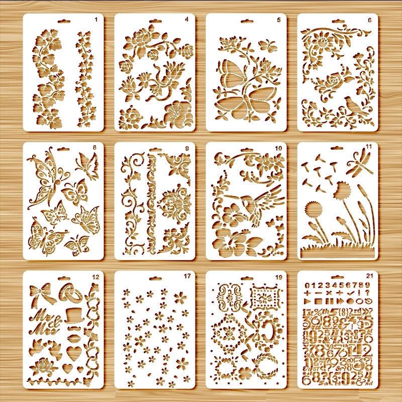 Plant and Animal Painting Template DIY Flower Graffiti Hollow PET Board for Leak Word Art | Art Supplies