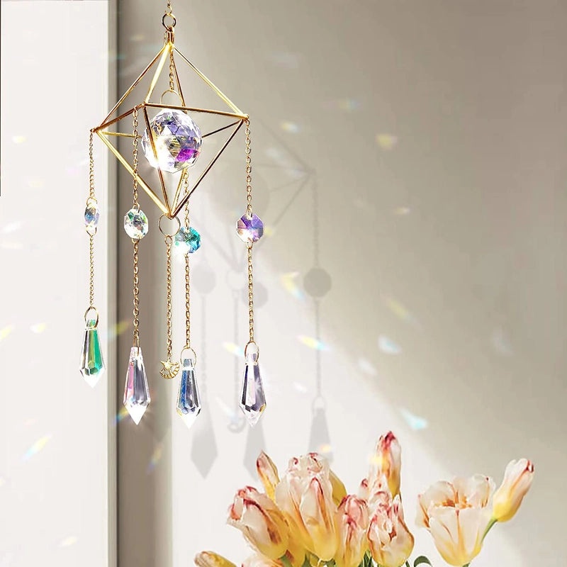 Geometric Crystal Iron Suncatcher Wind Chime Minimalist Wall Hanging Decor|Home Decor