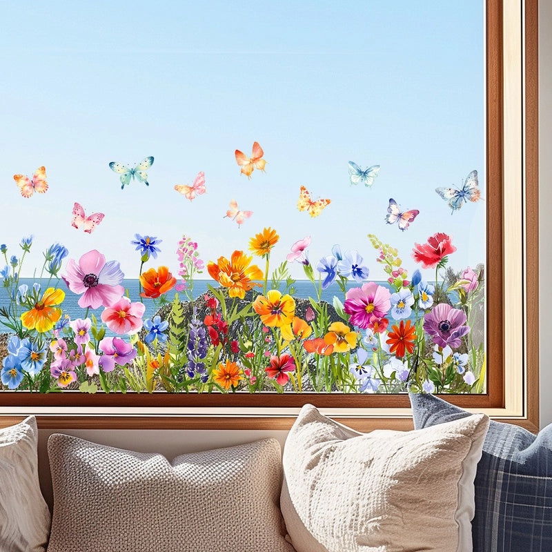 Pastoral Floral Butterfly PVC Wall Decal for Home Decor|Wall Stickers & Decals