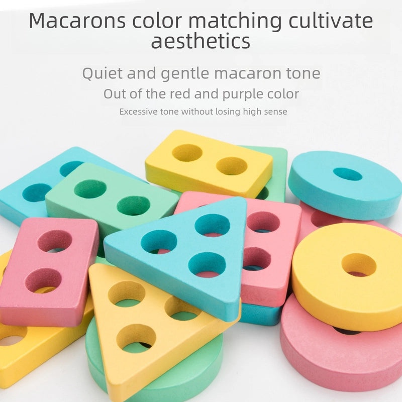 Macaron Color Wooden Geometric Building Blocks Puzzle for Kids | Early Education Toys