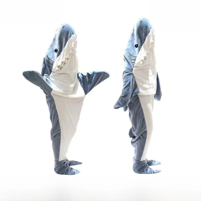 Shark Furry Hoodie Sleeping Bag Warm Flannel Thick Nightgown Loose Jumpsuit Lazy Blanket | Home & Living