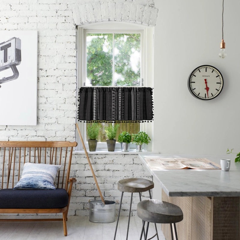 Geometric Pattern Half Window Curtain for Kitchen Sink Cabinet Dust Protection|Home Decor Curtains