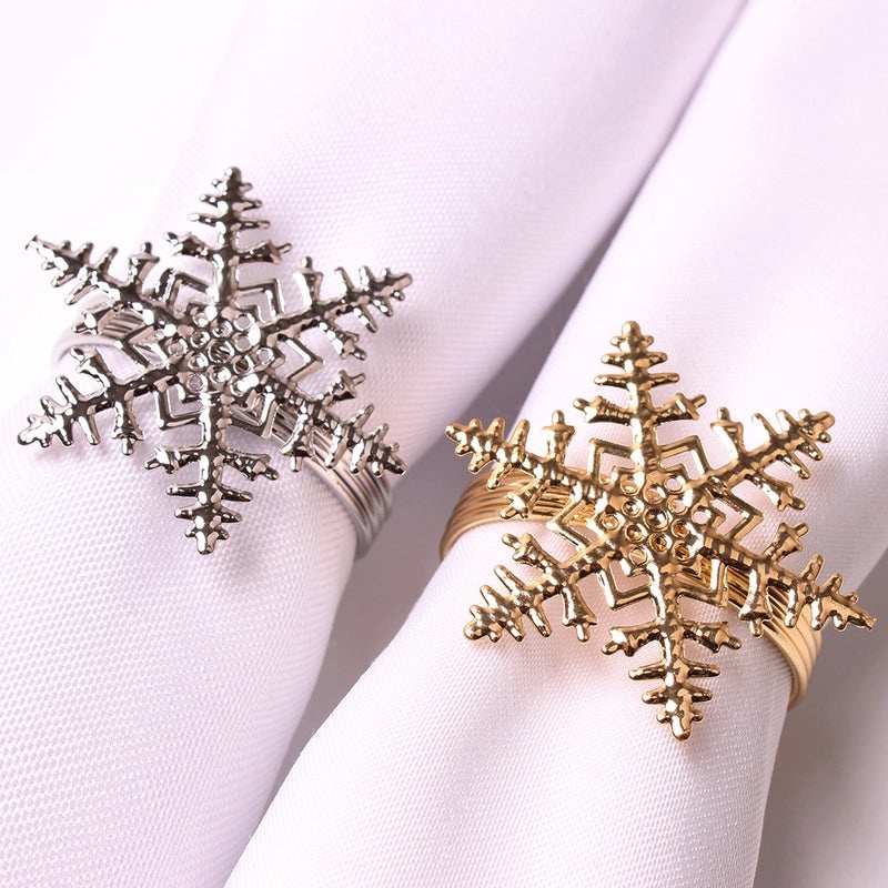 Festive Christmas Tree and Santa Claus Alloy Napkin Rings Set of 6 | Holiday Table Decor