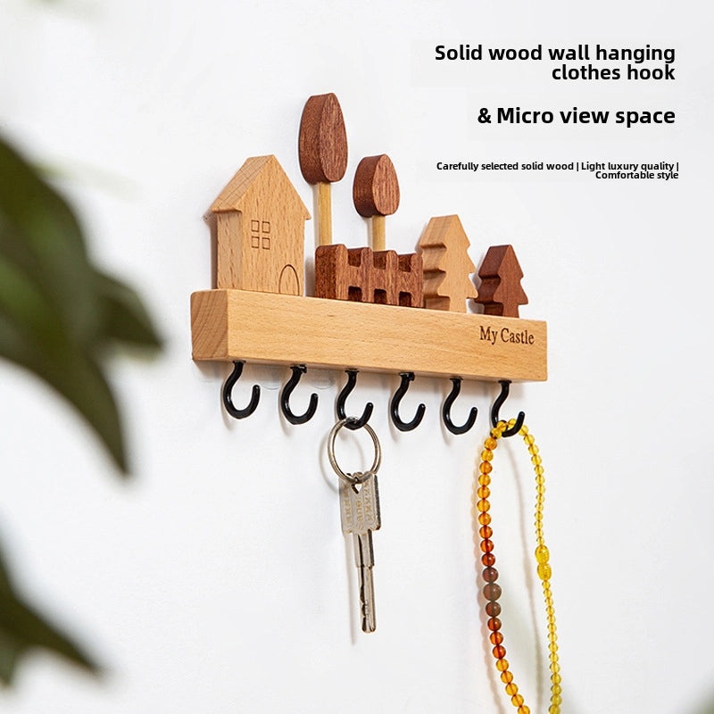 Nordic Solid Wood Wall-mounted Key Hook Punch-free Creative Storage Rack for Entrance|Home Organization