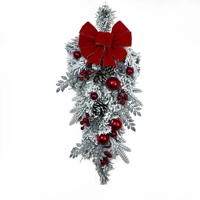 Christmas Flocking Wreath Door Hanging, Festive Rattan Christmas Decoration for Home | Christmas Decorations