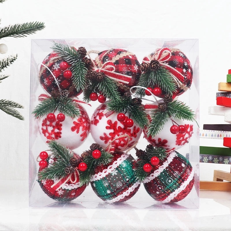Christmas Plaid Cloth Balls 6cm & 8cm Black White Red Tree Hanging Decorative Ornaments|Christmas Decorations