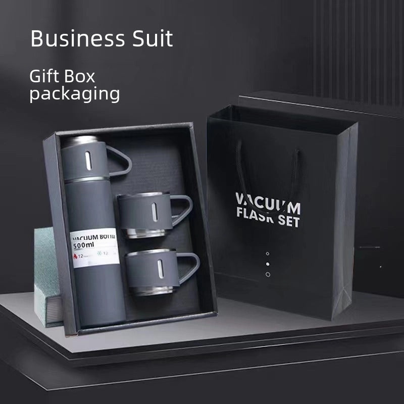 Stainless Steel Thermos Cup Set with 3 Lids in Gift Box | Business Gifts